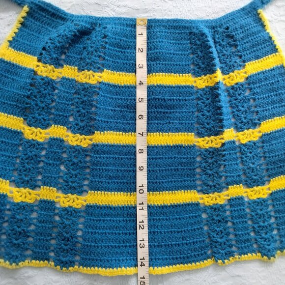 Vintage 80's Small Crochet Apron Blue & Yellow in Great Condition - Picture 8 of 9